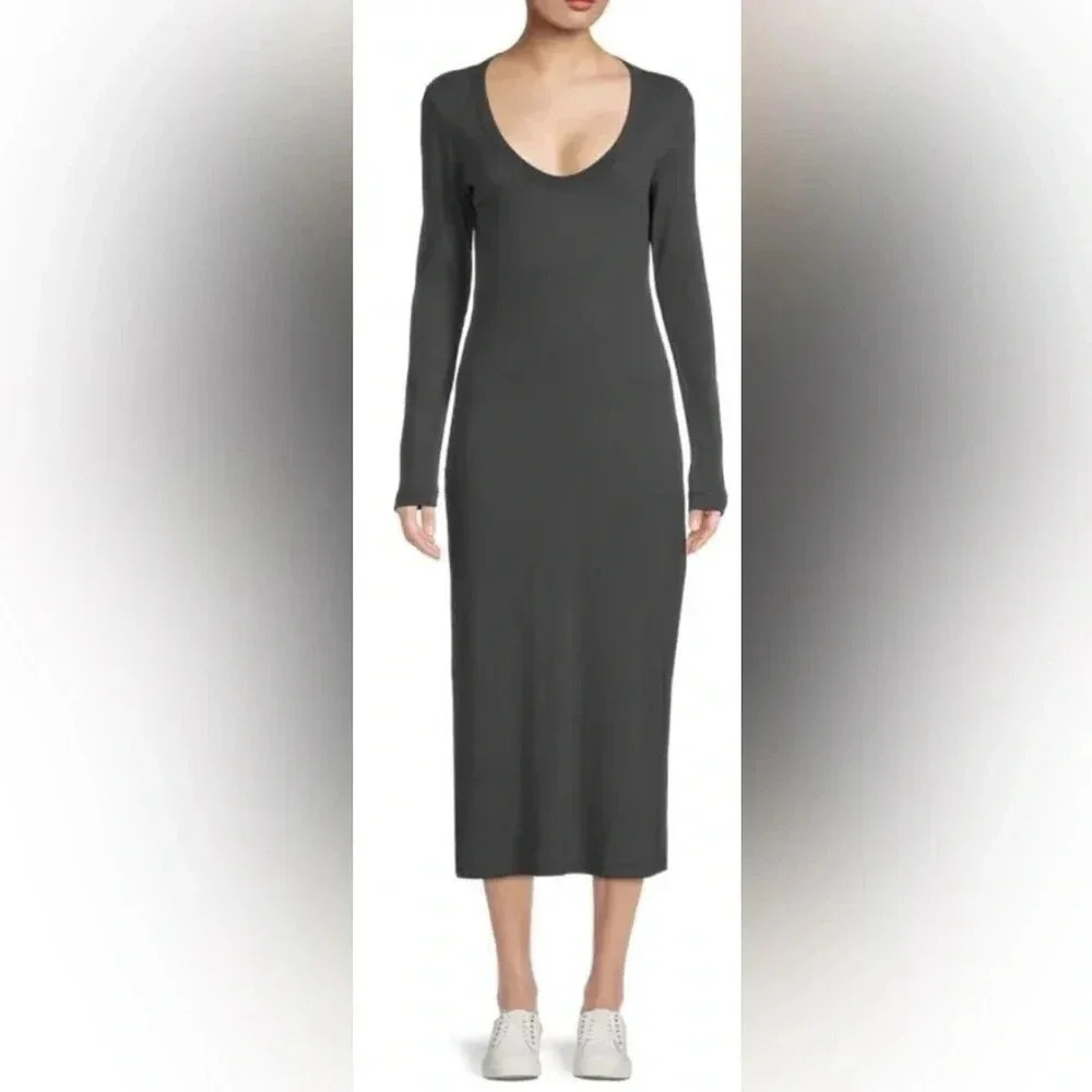 James Perse Long Sleeve Cotton Spandex Bodycon Stretch Midi Dress size 1 / small